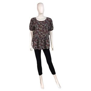W5 Black Floral Peplum Top